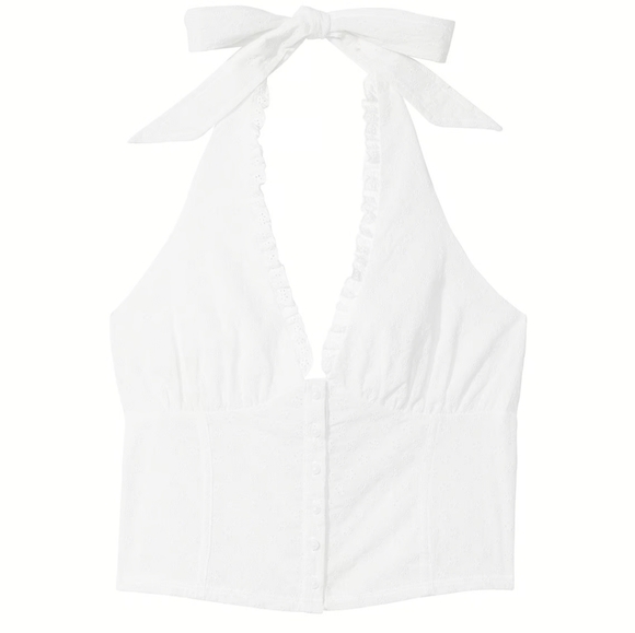 NWT PINK White Eyelet Halter - Picture 5 of 7